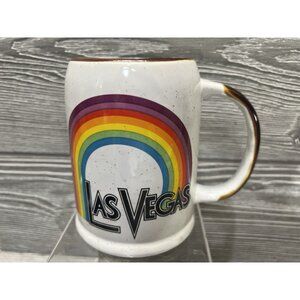 Las Vegas Rainbow Stoneware Pottery Mug with Travel Souvenir USA Americana 4.5”